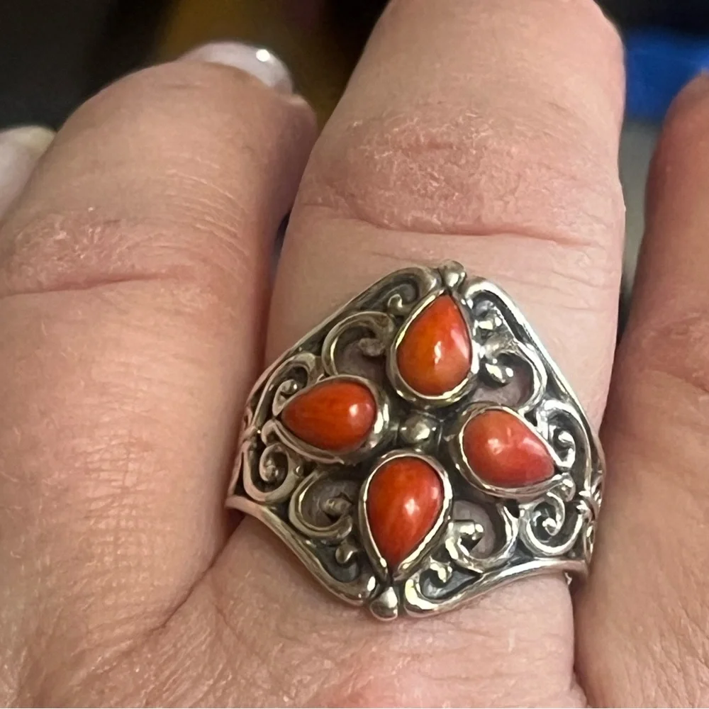 Carolyn Pollack Relios Coral Sterling Ring - Picture 7 of 14